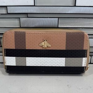 Striped Wallet with Bee Accent